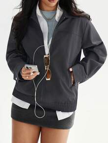 GAOVOT Women's Outerwear Fall Winter Loose Casual Street Sports Zipper Cardigan Jacket