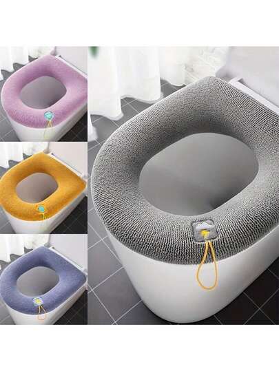Asiento de inodoro con asa, funda de asiento de inodoro suave y gruesa para baño, ajustable y lavable que se adapta a todos los inodoros ovalados, cubierta de inodoro fácil de fijar, decoración y accesorios para inodoro