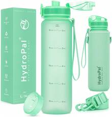 Unistar Water Bottle With Time Marker -Large 34 Oz Tritan Bottle & No Sweat Sleeve -Leak Proof Gym Sports Bottle With Fruit Infuser Strainer & Carrying Strap - Gift Package For Christmas - 綠色 - 查看 1