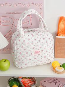 1 Piece Girls' Foam Quilted Lunch Bag Pink Floral Print Insulated Lunch Box Bag Large Capacity Travel Lunch Box Bag Reusable Insulated Lunch Bag Cute Strawberry Pattern Lunchbox Tote Bag Fruit Food Storage Bag With Bow Pendant Thermal Insulated Lunch Box Bento Pouch Bow&Strip Pattern Dinner Insulation Bag Portable Cooler Bag - Multicolor - View 16
