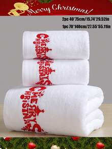 QIBHI 1件套圣诞花卉雪花鹿图案毛巾套装，含圣诞帽和雪人装饰，圣诞礼物和派对用品，家居浴室装饰浴巾，适用于美容院、酒店、运动场所、家居必备，毛巾，护肤浴巾 - 白色 - 查看 4