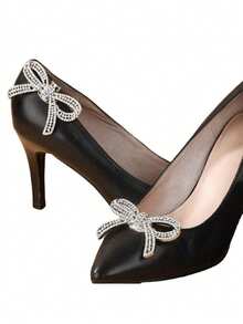 1/3 pary odpinanych klipsów do butów z kokardkami ze strasami, akcesoria do samodzielnego wykonania dekoracji butów, kwiatowe dekoracje ze strasami, wydrążone klipsy do butów na wysokich obcasach