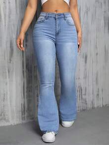 Women's Flare Jeans High Waist Gringa Fashion Style Fitted At The Hips And Wide Leg Butt Lift Effect Jeans With Elastane Light Blue Super Comfortable And Stylish  Piece That Enhances Curves - 淺色水洗藍 - 查看 4