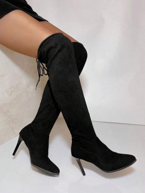 Women's Fashion Over-The-Knee Boots, Pointed Toe Riding Boots, Slim High Heel, Shaft Over-The-Knee, Back Lace Up Tall Boots