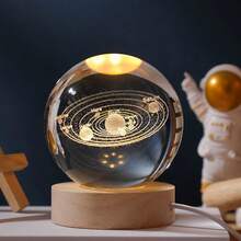 3D Night Light, Crystal Glass Ball Lamp, Moon, Galaxy, Solar System, Jupiter, Ferris Wheel Crystal Ball Night Light With Wooden Base, Bedside Lamp, Valentine's Day Gift, Warm Yellow Crystal Ball Night Light With Galaxy And Planet Pattern, Birthday Gift - Multicolor - View 25