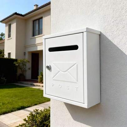 Caixa de correio branca estilo europeu, caixa de correio à prova d'água montada na parede, caixa de correio de ferro forjado para áreas externas, caixa de correio decorativa para entrada de casa