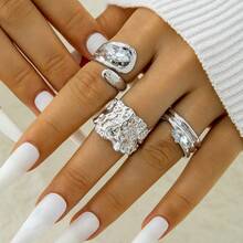 European And American-Border Geometric Fashion Retro Alloy Gemstone Ring Irregular Oil Drop Inlaid Ring Set UHJW - 28978-g - View 4