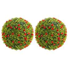 Meiyiu Artificial Topiary Balls For Home Decor, Large Hanging Topiary Balls For Indoor Outdoor Decor Wedding Housewarming,With Flowers - Red-22.4 Inch-2 Pack - View 8