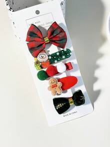 5件套圣诞主题发夹套装，包括蝴蝶结、圣诞老人、装饰球、姜饼人、字母印花，适合女性圣诞节假日庆祝活动和派对佩戴 - 彩色 - 查看 6