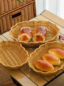 Handwoven Rectangular Rattan Storage Basket, Reusable Wicker Tray - For Holding Desserts, Snacks, Bread - Kitchen Decor, Living Room Bedroom Decor, Suitable For Back To School Season - Multicolor - View 3