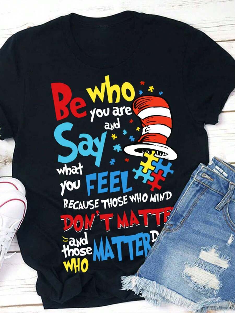 Camiseta de Mujer para Profesora - "Sé Quien Eres y Di Lo Que Sientes" en Verde - Cuello Redondo Holgado, Casual (0XL-4XL) - Ropa Motivacional y Confianza Cotidiana - Lavable a Máquina, Diseño Divertido, Tejido Cómodo, Material Transpirable, Top Relajado, Armario para Maestras