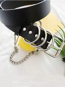 1pc Punk Style Chain Decor Leather Belt, Versatile Fashion Waist Belt,Halloween