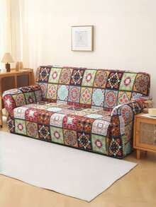 1pc Geometric Pattern Printed Elastic Sofa Cover For All Seasons, Suitable For Living Room Sofa Protection, Home Decoration
