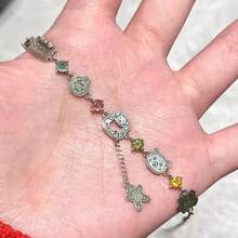 Brazalete con oso y hombre de jengibre de diamantes de colores, brazalete de Navidad de otoño e invierno, joyería de mano de alto valor y estilo de moda - Plateado - Ver 3