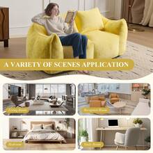 75.2" Wide Giant Bean Bag Couch, Faux Fur Upholstered Lazy Sofa Couch With Pillows, Comfy Loveseat Couch With Large Armrests, Oversized Floor Sofa For Living Room - Màu vàng - Xem 7
