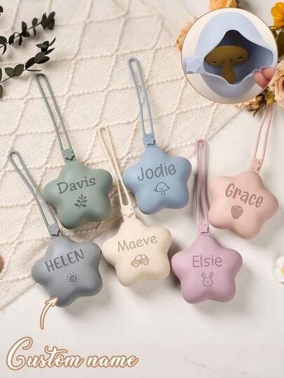 Custom Pacifier Holder With Name, Personalized Pacifier Case, Customized Pacifier Holder Case, Customizable Essentials, Christmas Gifts, Star Pacifier Storage Box, Christmas Decorations, Shower Gifts, Christmas, Travel Essentials, Room Decor, Cartoon, Cute, Boys, Girls, Family, Kids