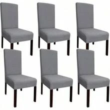 Fundas para Sillas, Juego de 6 Fundas para Sillas de Comedor, Cubre Sillas de Tela Elástica, Protector de Sillas Removibles Y Lavables, para Comedor, Hotel, Comedor, Restaurante - Gris Claro - Ver 2