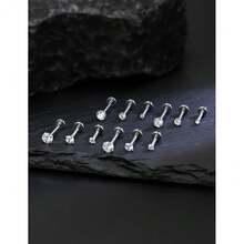 16G Internal Thread Flat Back Earrings Nose Studs 316L Surgical Steel Medusa Labret Monroe Lip Ring Tragus Forward Helix Conch Cartilage Lobe Earrings Stud Piercing Jewelry For Women Men{"Color_name":"Silver-ClearCZ"} - 銀-ClearCZ - 查看 6