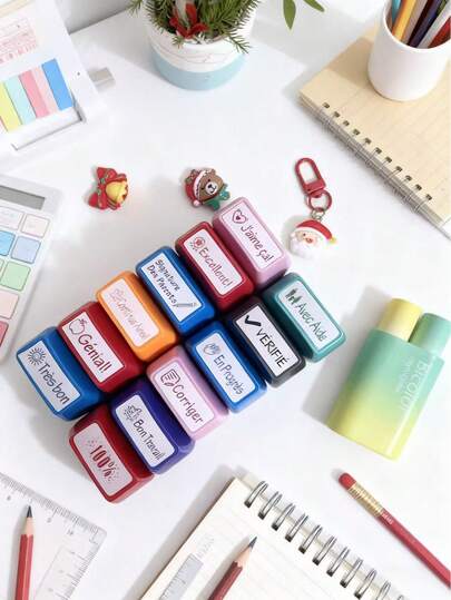 French Teacher Stamp, Automatic Ink Dispensing, Colorful, Encouragement Marking, Homework - Durable ABS Material - Suitable For Use In Schools And Offices - French, Ideal For Grading Homework, Parent Signatures, Motivating Students, And Rewarding Good Behavior.