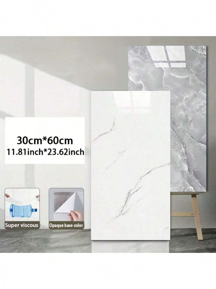 [Autocollants muraux imperméables à motif marbre] 30 pièces Autocollants muraux à motif marbre en mousse épaisse et auto-adhésifs - Papier peint vinyle texturé imperméable et résistant à l'humidité - Installation facile, amovible, design à correspondance droite pour le salon, la cuisine, la salle de bain, la décoration de la maison - Multicolore - Voir 1