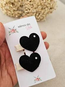Baby Heart Bow Clip In 100% Corduroy Covered With Non-Slip Rubber - 黑色 - 查看 6