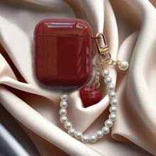 1个黑白/酒红色花卉挂链耳机套，兼容耳机，保护套适用于第一代/第二代耳机，新款无线耳机套适用于Pro3/Pro/Pro2，送给男朋友/女朋友的礼物 - 酒紅色 - 查看 6