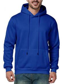 Mens Casual Long Sleeve Drawstring Athletic Hooded Pullover Sweatshirt With Pockets, Fashionable - Royal Blue - View 7
