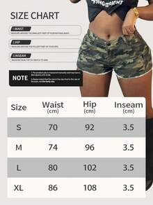 Women's Stretch Camo Mini Cargo Shorts With Pockets - High Waist Denim Shorts For Women, Stretchable Comfort Fit, Stylish Casual Summer Shorts - 軍綠色 - 查看 7