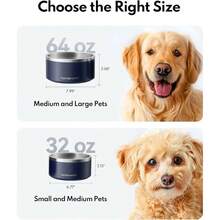 Dog Bowls, Durable Dishwasher  Double Wall Metal Insulated Stainless Steel Food Bowls With Non - Slip Rubber Base, Small Medium And Large Dogs 32oz, Navy - 32盎司+海軍藍 - 查看 9