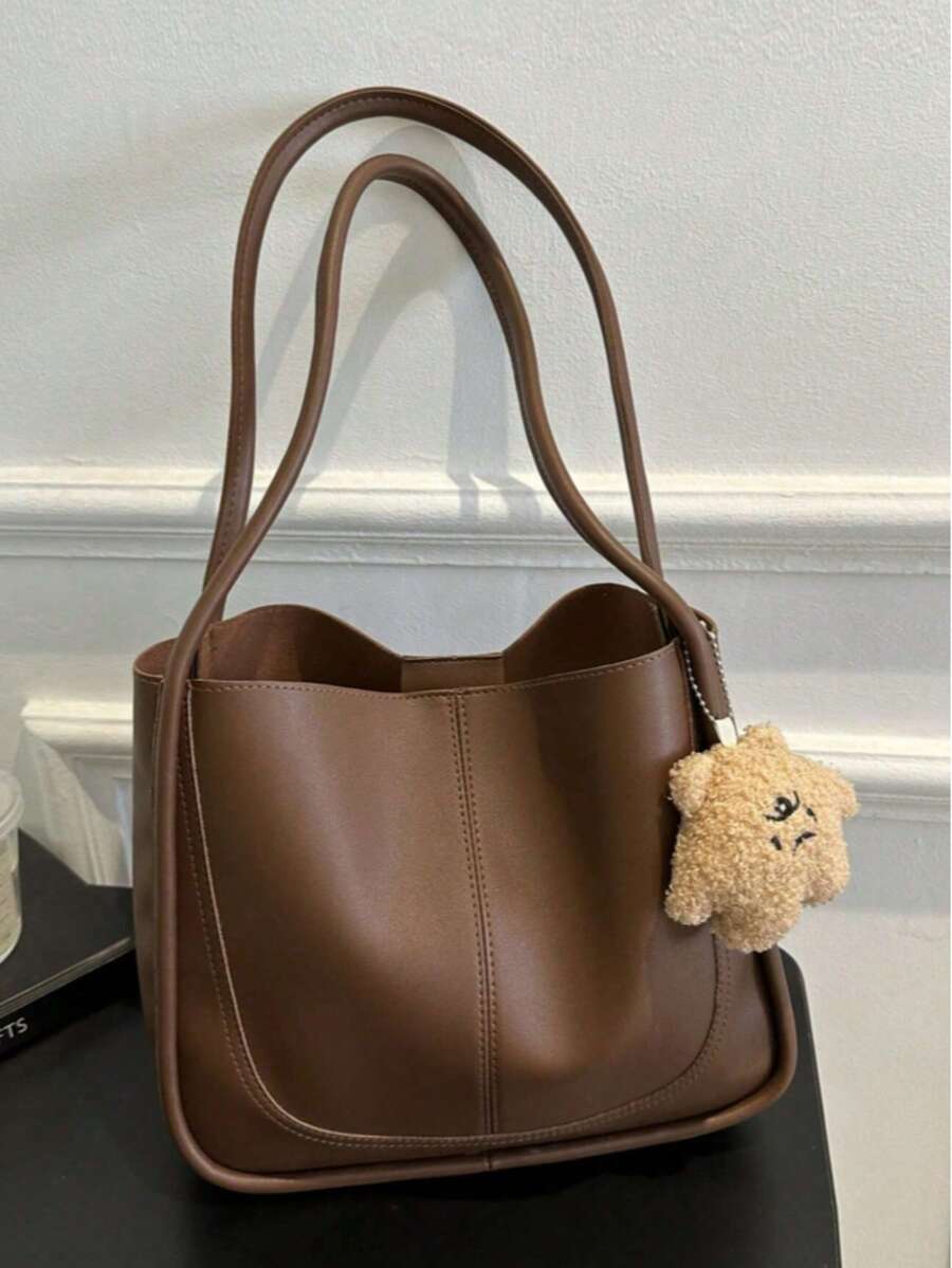 Dedoo Vintage Versatile Women's Fashion Casual PU Solid Color Patchwork Large Capacity Handbag Shoulder Bag, Backpack, Large Capacity, Portable, Classic Casual, Business Casual, Suitable For Teenage Girls, Women, College Students, White-Collar, Perfect For Work, Back To School, Middle School, High School, University, Vacation, Autumn/Winter New Large Capacity Shoulder Handbag (Pendant Not Included)