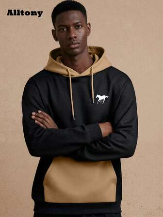 Alltony 男士轻便春秋 Polo 衫，带口袋，长袖连帽衫，休闲户外套头衫，适合街头、跑步、旅行、露营、度假