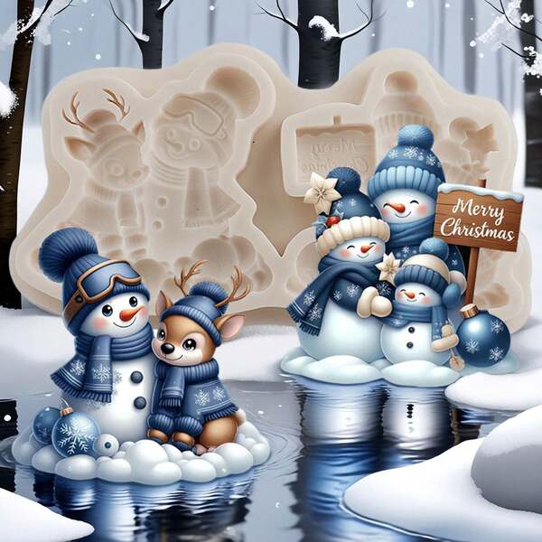 قالب سيليكون لعيد الميلاد 3D قالب سانتا كلوز قالب رجل الثلج قالب رنة فوندانت قالب بسكويت قالب شوكولاتة وحلوى قالب خبز الكيك قالب طين البوليمر والراتنج لتزيين الكيك والكب كيك مناسب لصناعة الشموع