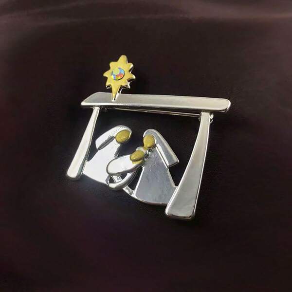 1pc Minimalist Silver-Plated Rhinestone Baby Jesus Brooch Pin, Suitable For Women's Clothes, Jackets, Backpacks, Christmas Decoration