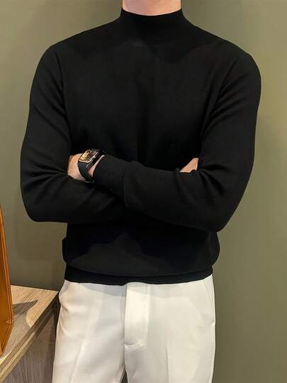 男士休闲纯色高领毛衣，秋冬季