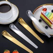 Stainless Steel Spoon, Long Handle Mixing Spoon, Flat Head Spoon For Eating, Dessert, Cake, Ice Cream - Multicolor - View 5