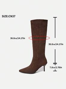 Fall/Winter Pointed Toe Fashionable Versatile Suede Leather Thigh-High Boots,Kitten Heel Boots,Party - Black - View 9