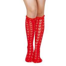 Benefeet Sox Lace Knee High Socks Women Girls Patterned Mesh Fishnet Knee High Stockings Hollow Calf Lolita Sock{"Color_name":"Red-Heart"} - 紅心 - 查看 1