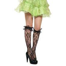 Benefeet Sox Lace Knee High Socks Women Girls Patterned Mesh Fishnet Knee High Stockings Hollow Calf Lolita Sock{"Color_name":"Black-BigLaceRuffleFloral"} - 黑色-大蕾絲荷葉邊碎花 - 查看 6