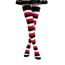 Kayhoma Extra Long Cotton Stripe Thigh High Socks Over The Knee High Socks{"Size_name":"Medium","Color_name":"Blue/Whtie/Red"} - 藍/白/紅 - 查看 1
