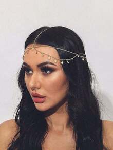 1 Pc Boho Gold Sequins Head Chain - Layered Bridal Headpiece, Festival Halloween Wedding Hair Accessories For Women, Sparkly Hair Jewellery - 金色 - 查看 2