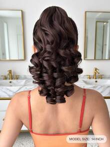14 Inch Wine Red Water Wave Curly Ponytail Hair Extension, Soft & Natural, Synthetic Hair, For Women - Dark Brown - View 3