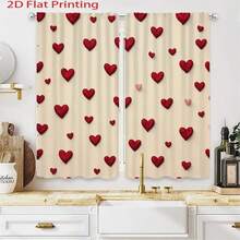 2pcs Heart Pattern 2D Flat Print Curtains, Red & Pink Home Decor. Polyester Fabric Curtains With Rod Pocket, Elegant Design Suitable For Living Room, Bedroom, Study, Kitchen, Patio - Multicolor - View 9