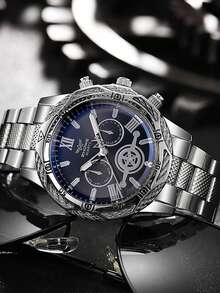 1pc Fashion Business Classic Oversized Dial Men's Alloy Strap Quartz Watch - Silver - View 1