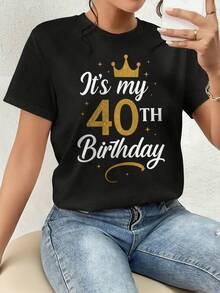 Playera Para Mujer,Cumpleaños 40 Camiseta Gráfica Regalo, Esta Es Mi Fiesta De 40 Años 40 - B, Camiseta Casual De Manga Corta - Negro - Ver 1