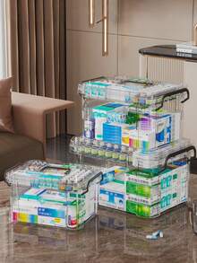 Waterproof Multi-Layer Medicine Storage Box Portable Family Emergency Organizer Family Emergency Organizer Large Capacity Double Layer Transparent PVC Medicine Organizer Box Carrying Case For Home Outdoors Back To School Essential Accessories - Multicolor - View 7