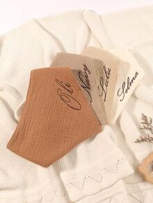4 piezas Baberos personalizados bordados con nombre, adecuados para uso en interiores & exteriores, excelente regalo para bebés niños & niñas, disponible en marrón, beige, albaricoque, colores sólidos, regalo de baby shower, esencial para recién nacidos, para nuevas mamás - Multicolor - Ver 7