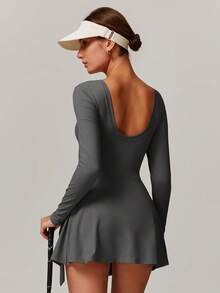 MASKERT Women's Long Sleeved Jumpsuit, Sports Yoga Dress, Fitness Commuting High Elasticity Comfortable Skin Friendly High Elasticity Dress - 深灰色 - 查看 3