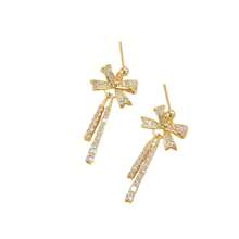 Gold-Plated Copper Micro-Inlaid  Double Pendant Bow Tassel Necklace Women's Earring Set Jewelry Accessories - Vòng cổ XE0136 - Xem 8