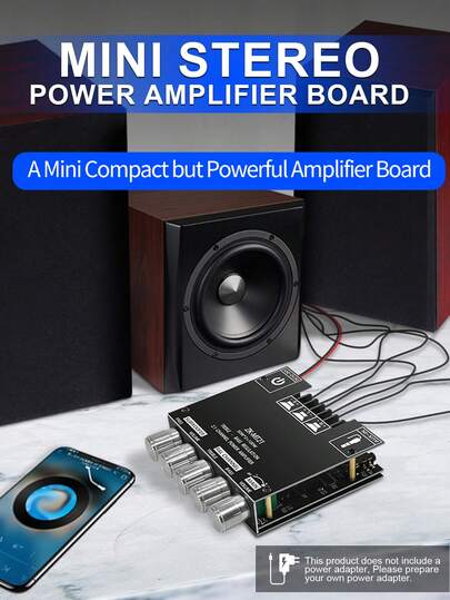 לוח מגבר הספק אודיו 2.1 ערוצים, 50W*2+100W, עם בקרת טרבל ובס, מתאים לרמקולים DIY ומערכות קולנוע ביתי