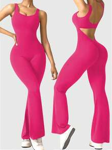 Speed mate 女士提臀无袖瑜伽连体裤 女士露背瑜伽连体裤 - 玫紅色 - 查看 3